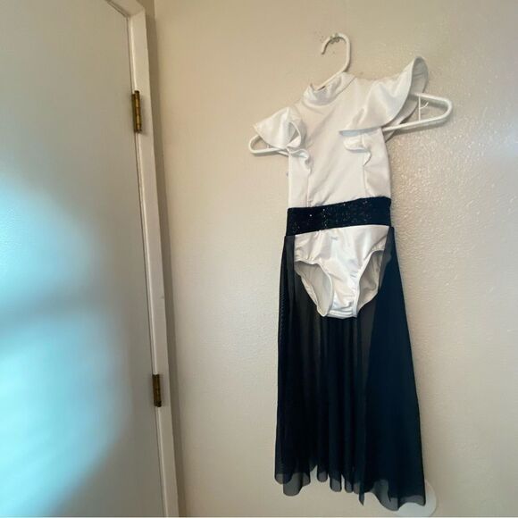 Weissman Elite Dance costume white black maxi mesh dress Alejandro D12165 SC 6 - Picture 2 of 10